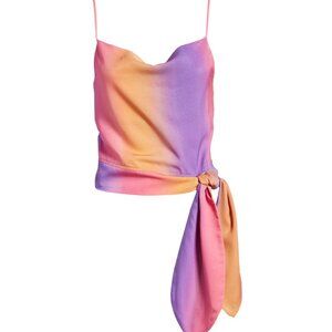 NWT 4Si3nna Elodie Tie Waist Crop Tank Sz L Pink Orange Purple Summer Fe…